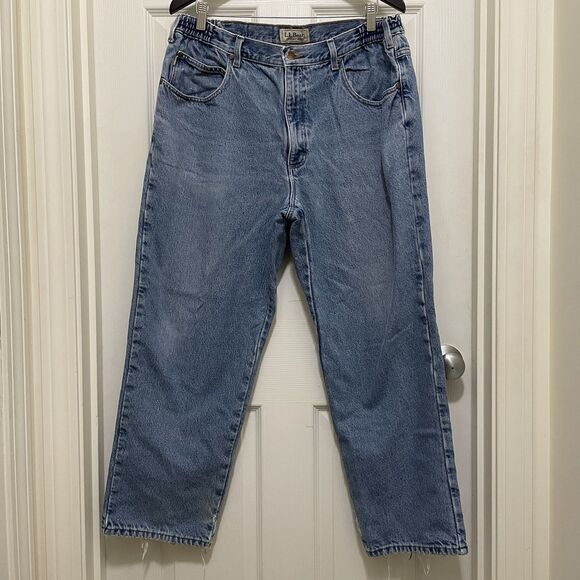 LL Bean Flannel Lined Comfort Waist Jeans Blue Medium Wash Denim Men’s 38 X 29 - Picture 1 of 12